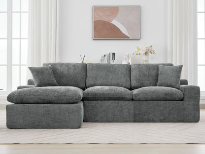 Cloud Sectional Sofa 107.9' Upholstered Sofa Couch with Double-layer Cushion and Side Pockets, Free-combined Sectional Sofa Full-compressed Sofa for Living Room, Grey
