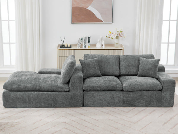 Cloud Sectional Sofa 107.9' Upholstered Sofa Couch with Double-layer Cushion and Side Pockets, Free-combined Sectional Sofa Full-compressed Sofa for Living Room, Grey