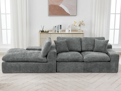 Cloud Sectional Sofa 107.9' Upholstered Sofa Couch with Double-layer Cushion and Side Pockets, Free-combined Sectional Sofa Full-compressed Sofa for Living Room, Grey
