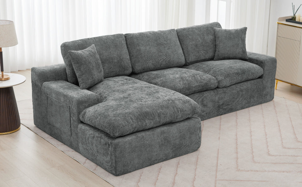 Cloud Sectional Sofa 107.9' Upholstered Sofa Couch with Double-layer Cushion and Side Pockets, Free-combined Sectional Sofa Full-compressed Sofa for Living Room, Grey