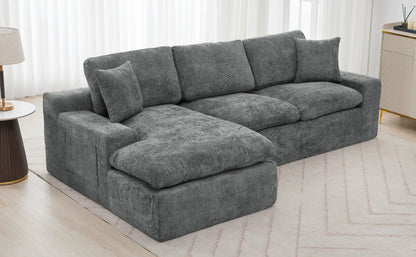 Cloud Sectional Sofa 107.9' Upholstered Sofa Couch with Double-layer Cushion and Side Pockets, Free-combined Sectional Sofa Full-compressed Sofa for Living Room, Grey