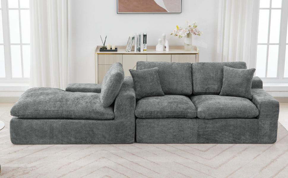 Cloud Sectional Sofa 107.9' Upholstered Sofa Couch with Double-layer Cushion and Side Pockets, Free-combined Sectional Sofa Full-compressed Sofa for Living Room, Grey