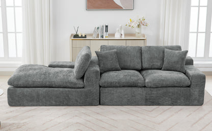Cloud Sectional Sofa 107.9' Upholstered Sofa Couch with Double-layer Cushion and Side Pockets, Free-combined Sectional Sofa Full-compressed Sofa for Living Room, Grey