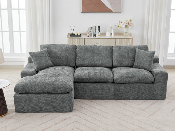 Cloud Sectional Sofa 107.9' Upholstered Sofa Couch with Double-layer Cushion and Side Pockets, Free-combined Sectional Sofa Full-compressed Sofa for Living Room, Grey