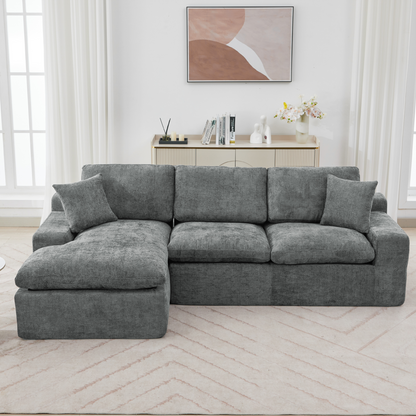 Cloud Sectional Sofa 107.9' Upholstered Sofa Couch with Double-layer Cushion and Side Pockets, Free-combined Sectional Sofa Full-compressed Sofa for Living Room, Grey