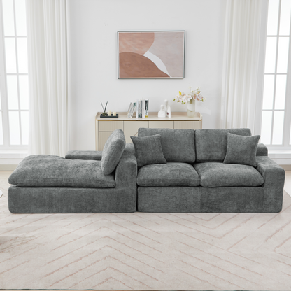 Cloud Sectional Sofa 107.9' Upholstered Sofa Couch with Double-layer Cushion and Side Pockets, Free-combined Sectional Sofa Full-compressed Sofa for Living Room, Grey