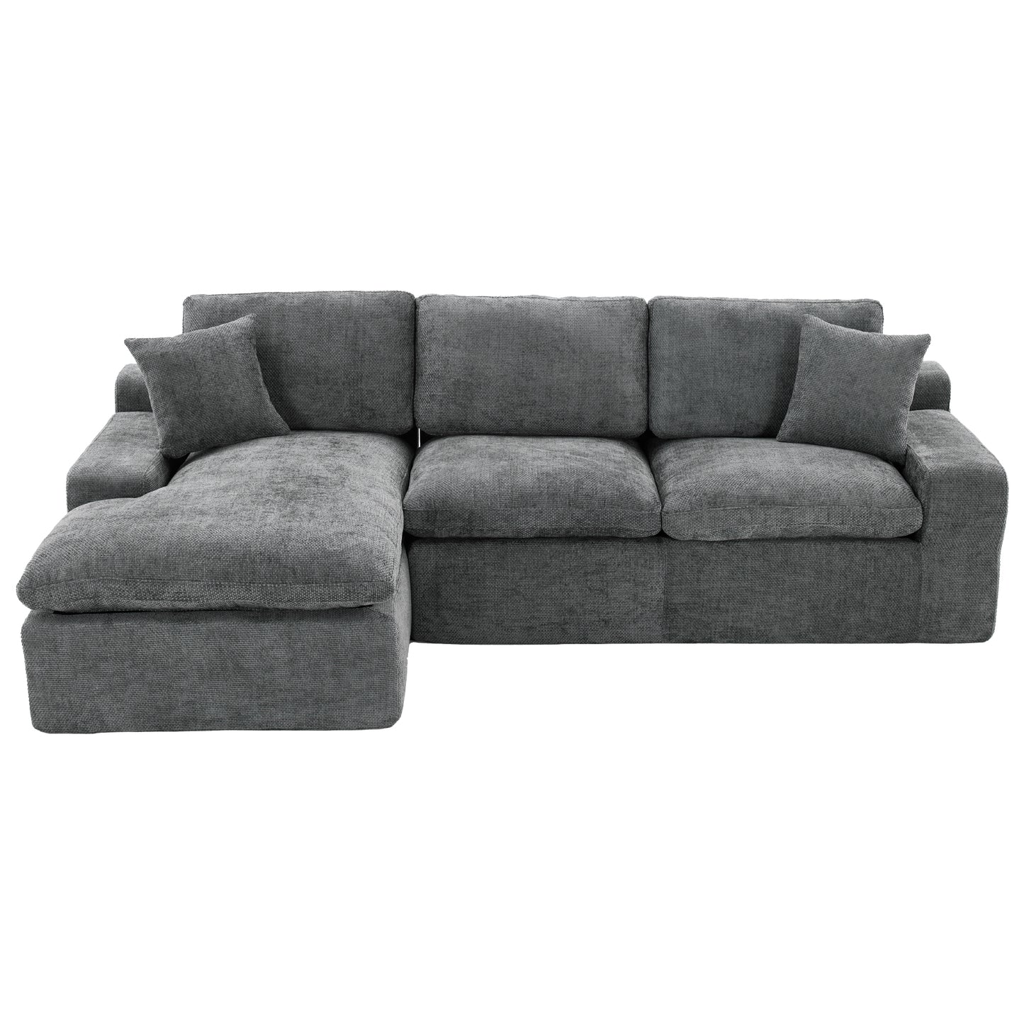 Cloud Sectional Sofa 107.9' Upholstered Sofa Couch with Double-layer Cushion and Side Pockets, Free-combined Sectional Sofa Full-compressed Sofa for Living Room, Grey