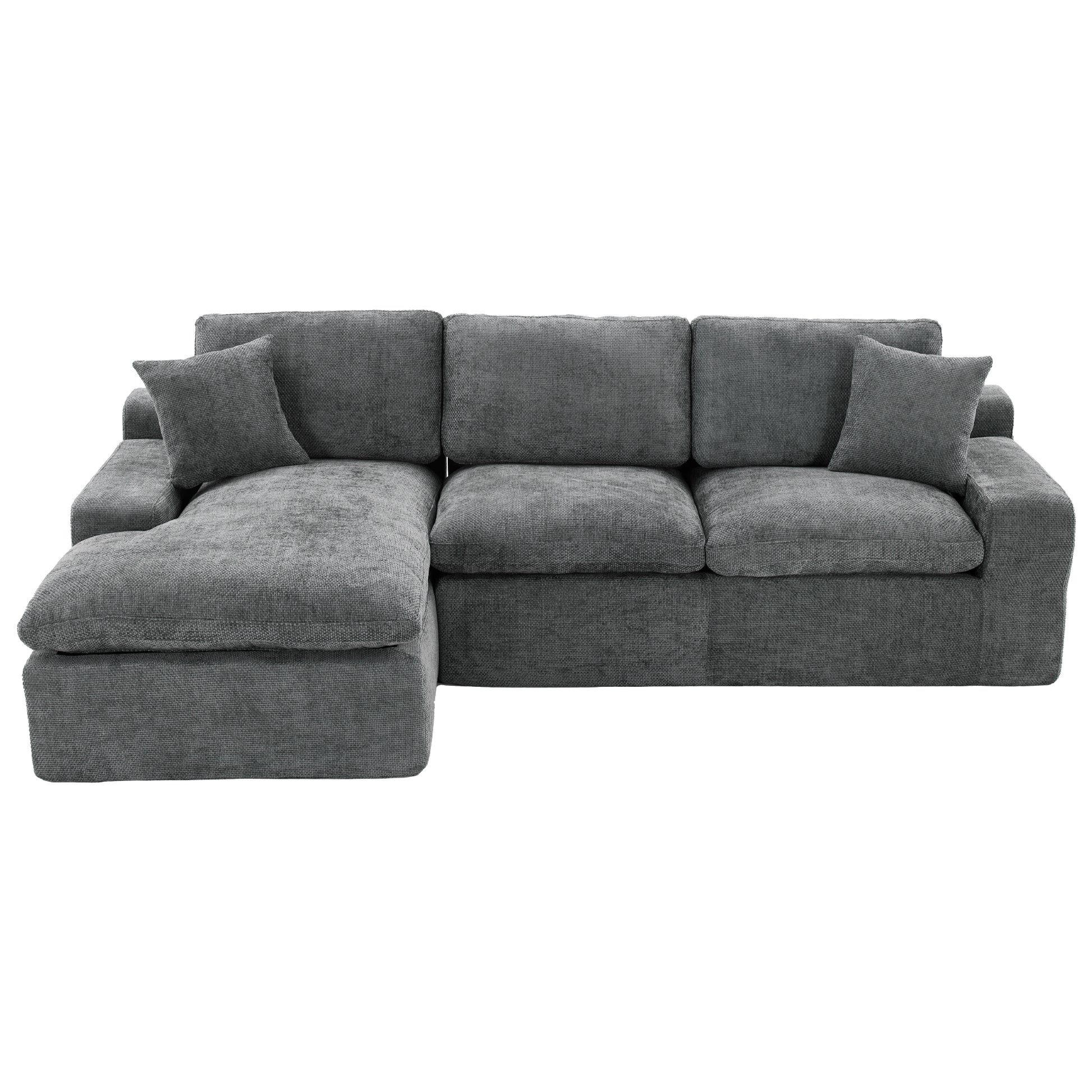 Cloud Sectional Sofa 107.9' Upholstered Sofa Couch with Double-layer Cushion and Side Pockets, Free-combined Sectional Sofa Full-compressed Sofa for Living Room, Grey