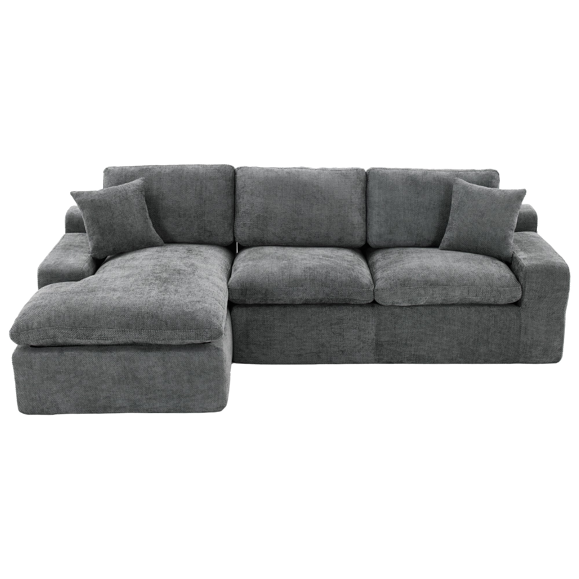 Cloud Sectional Sofa 107.9' Upholstered Sofa Couch with Double-layer Cushion and Side Pockets, Free-combined Sectional Sofa Full-compressed Sofa for Living Room, Grey