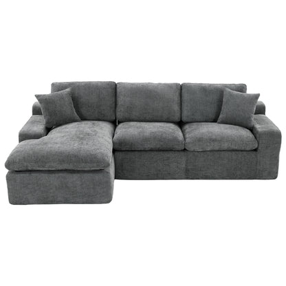 Cloud Sectional Sofa 107.9' Upholstered Sofa Couch with Double-layer Cushion and Side Pockets, Free-combined Sectional Sofa Full-compressed Sofa for Living Room, Grey