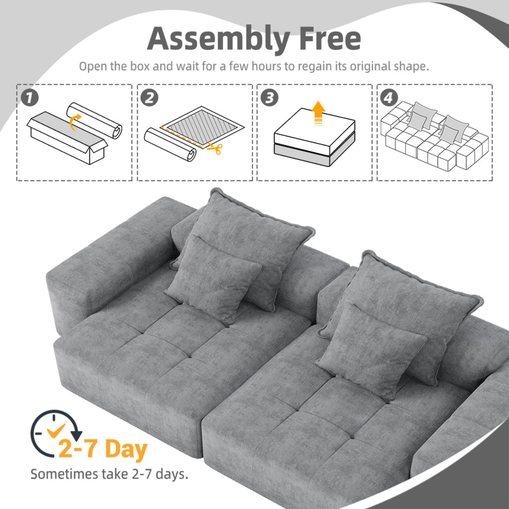 Modern Oversized Modular Sectional Sofa with 2 chaise lounge and 2 armrest,Sparkling Chenille Fabric Soft Cushion Sofa with 4 Pillows,4 PCS DIY Combination Tufted Sofa,No Assembly Required,GREY