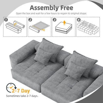 Modern Oversized Modular Sectional Sofa with 2 chaise lounge and 2 armrest,Sparkling Chenille Fabric Soft Cushion Sofa with 4 Pillows,4 PCS DIY Combination Tufted Sofa,No Assembly Required,GREY