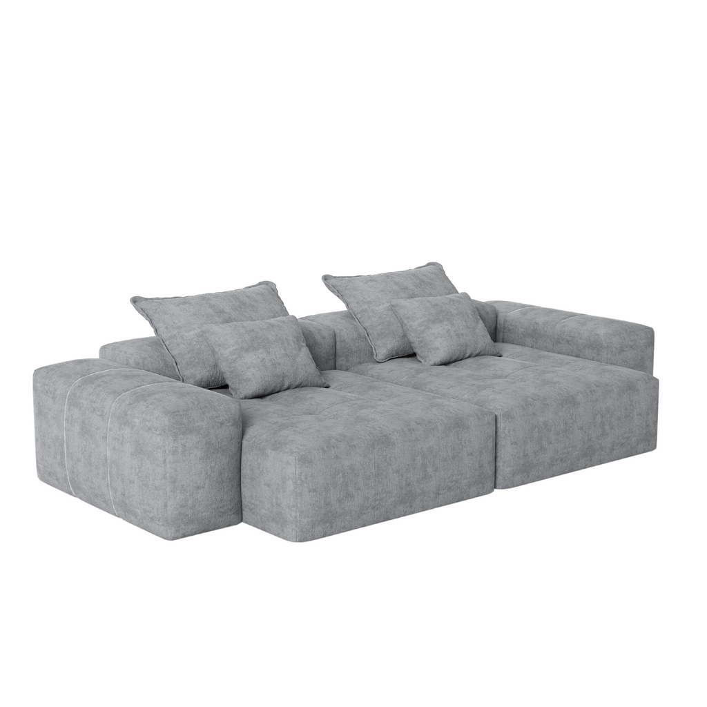 Modern Oversized Modular Sectional Sofa with 2 chaise lounge and 2 armrest,Sparkling Chenille Fabric Soft Cushion Sofa with 4 Pillows,4 PCS DIY Combination Tufted Sofa,No Assembly Required,GREY