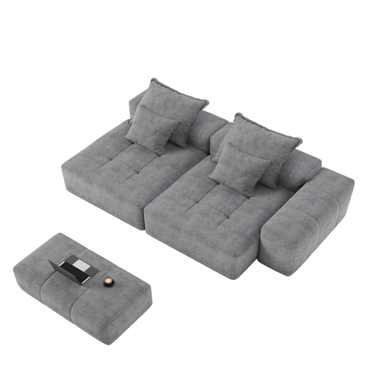 Modern Oversized Modular Sectional Sofa with 2 chaise lounge and 2 armrest,Sparkling Chenille Fabric Soft Cushion Sofa with 4 Pillows,4 PCS DIY Combination Tufted Sofa,No Assembly Required,GREY