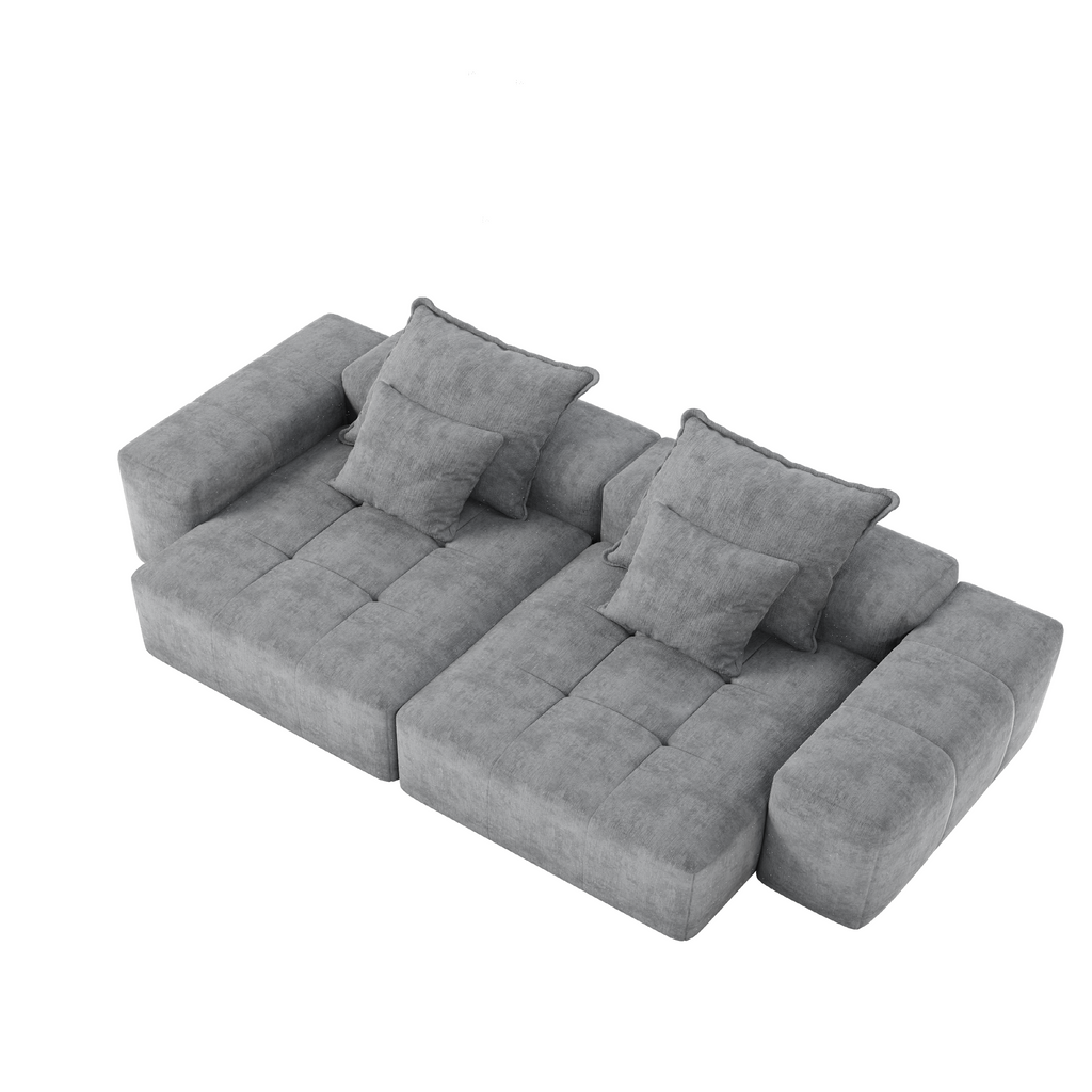Modern Oversized Modular Sectional Sofa with 2 chaise lounge and 2 armrest,Sparkling Chenille Fabric Soft Cushion Sofa with 4 Pillows,4 PCS DIY Combination Tufted Sofa,No Assembly Required,GREY