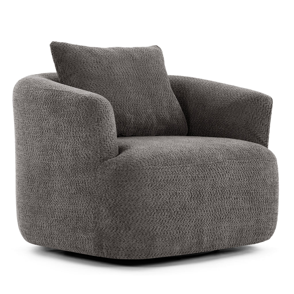 Chenille Upholstered 360° Swivel Barrel Sofa Chair with Throw Pillow, Grey, 38.2' Accent Chair for Living Room, Bedroom, Office and Hotel