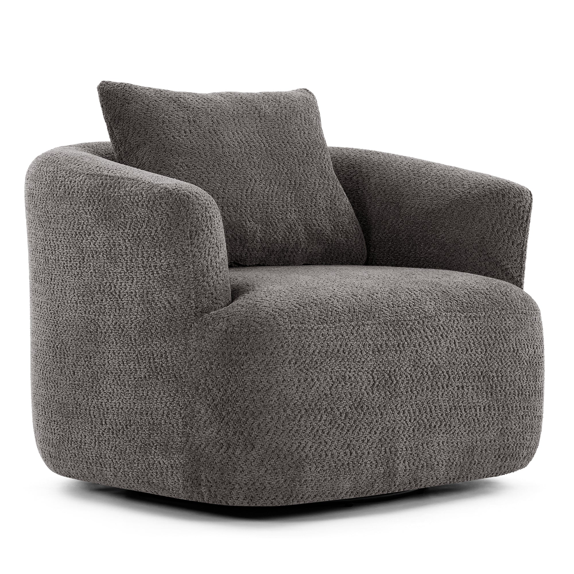 Chenille Upholstered 360° Swivel Barrel Sofa Chair with Throw Pillow, Grey, 38.2' Accent Chair for Living Room, Bedroom, Office and Hotel