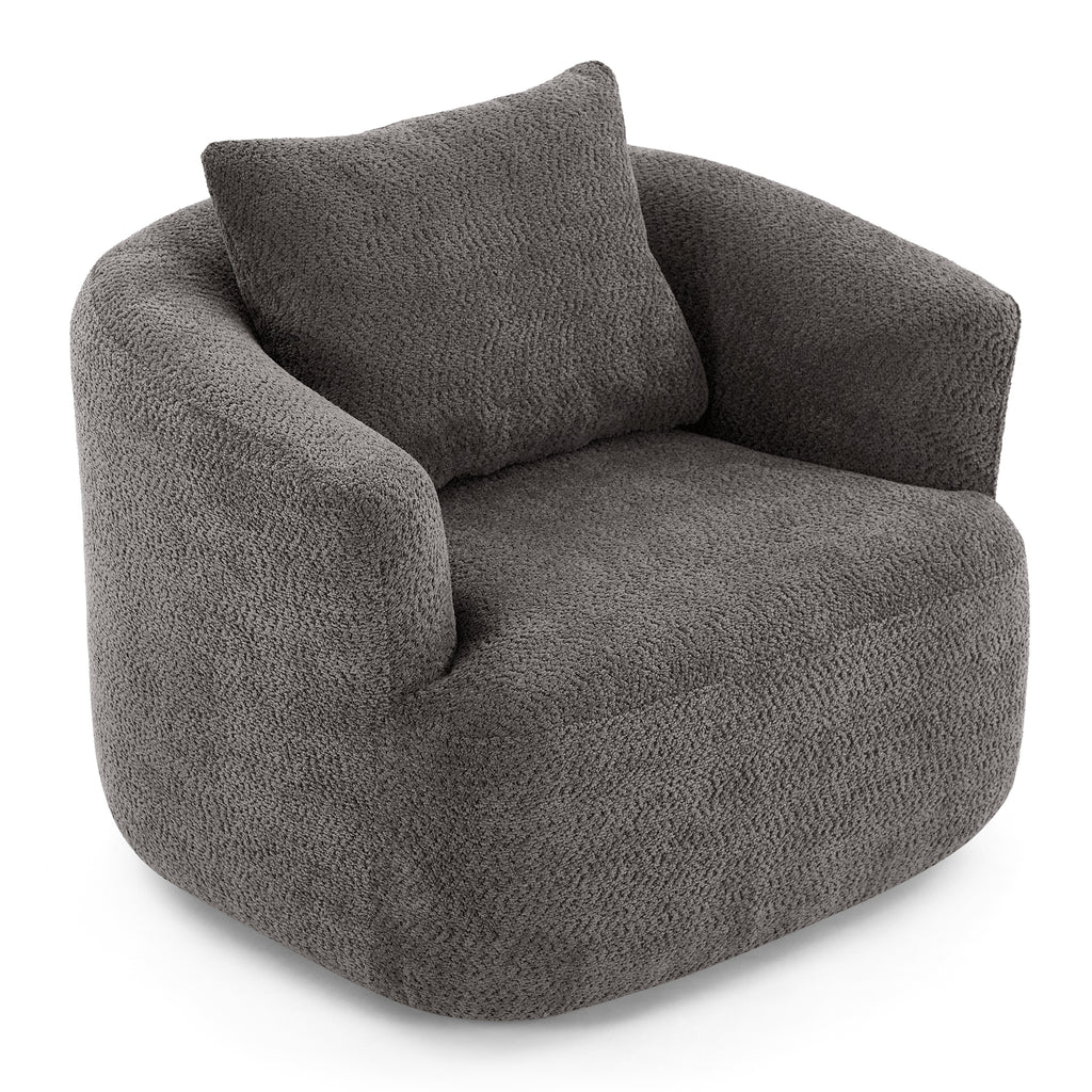 Chenille Upholstered 360° Swivel Barrel Sofa Chair with Throw Pillow, Grey, 38.2' Accent Chair for Living Room, Bedroom, Office and Hotel
