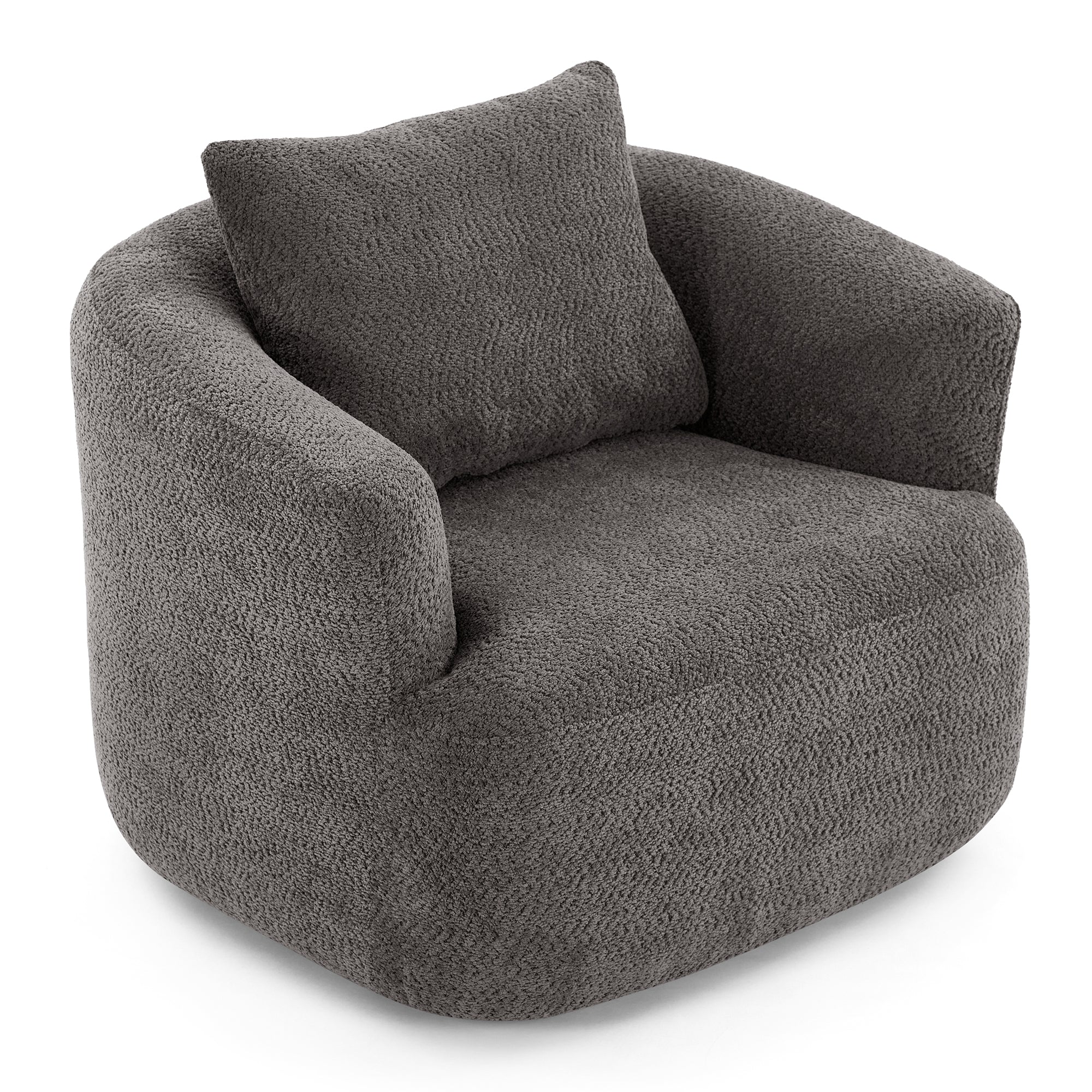 Chenille Upholstered 360° Swivel Barrel Sofa Chair with Throw Pillow, Grey, 38.2' Accent Chair for Living Room, Bedroom, Office and Hotel