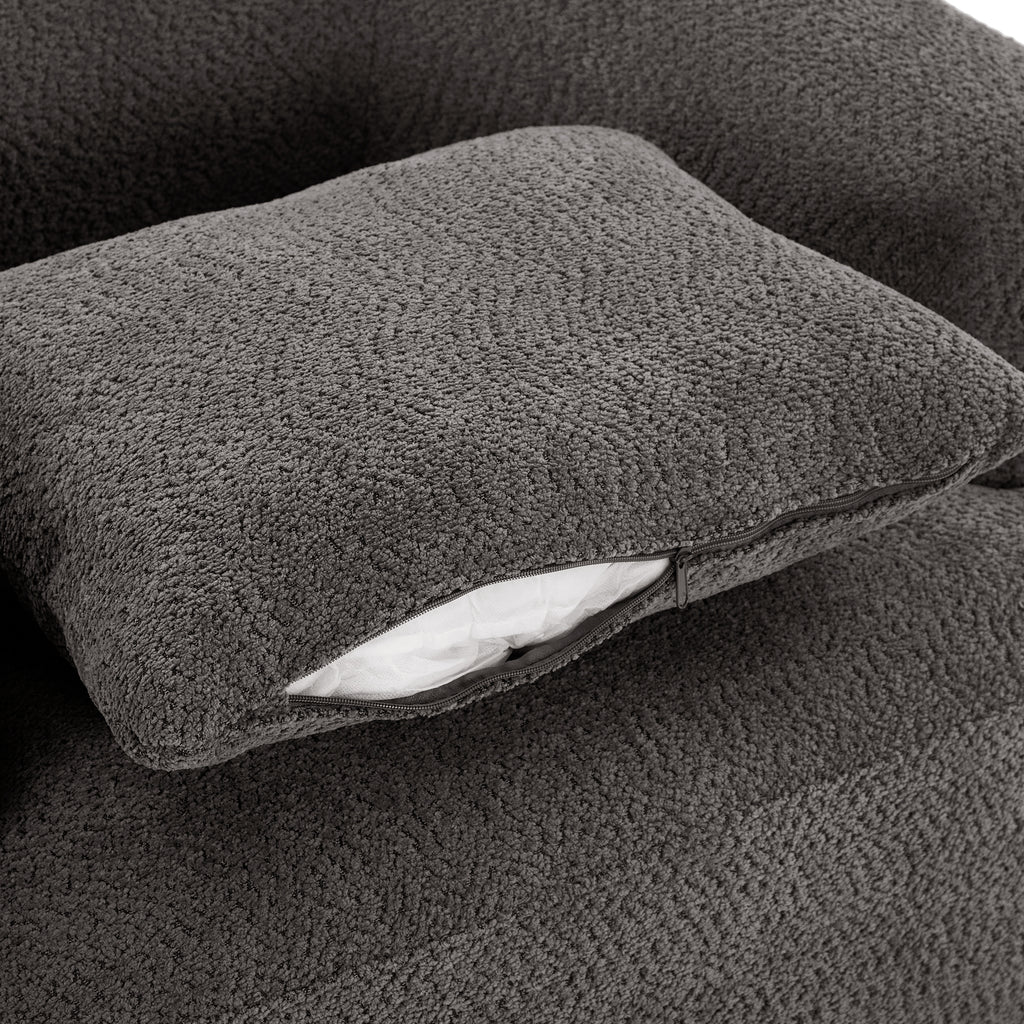 Chenille Upholstered 360° Swivel Barrel Sofa Chair with Throw Pillow, Grey, 38.2' Accent Chair for Living Room, Bedroom, Office and Hotel