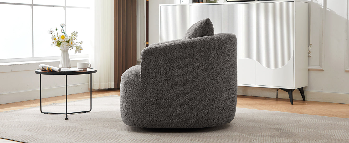 Chenille Upholstered 360° Swivel Barrel Sofa Chair with Throw Pillow, Grey, 38.2' Accent Chair for Living Room, Bedroom, Office and Hotel