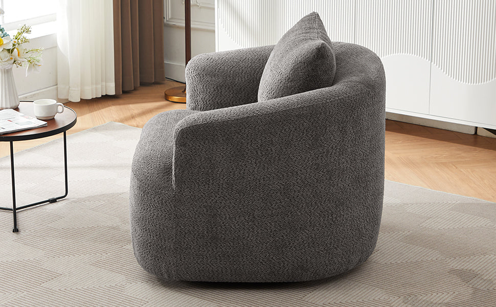 Chenille Upholstered 360° Swivel Barrel Sofa Chair with Throw Pillow, Grey, 38.2' Accent Chair for Living Room, Bedroom, Office and Hotel