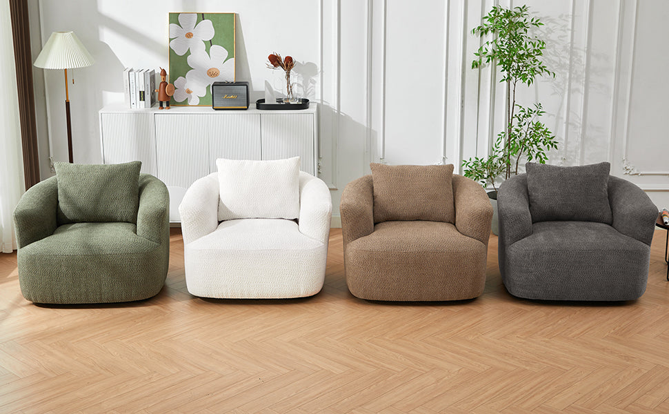 Chenille Upholstered 360° Swivel Barrel Sofa Chair with Throw Pillow, Grey, 38.2' Accent Chair for Living Room, Bedroom, Office and Hotel