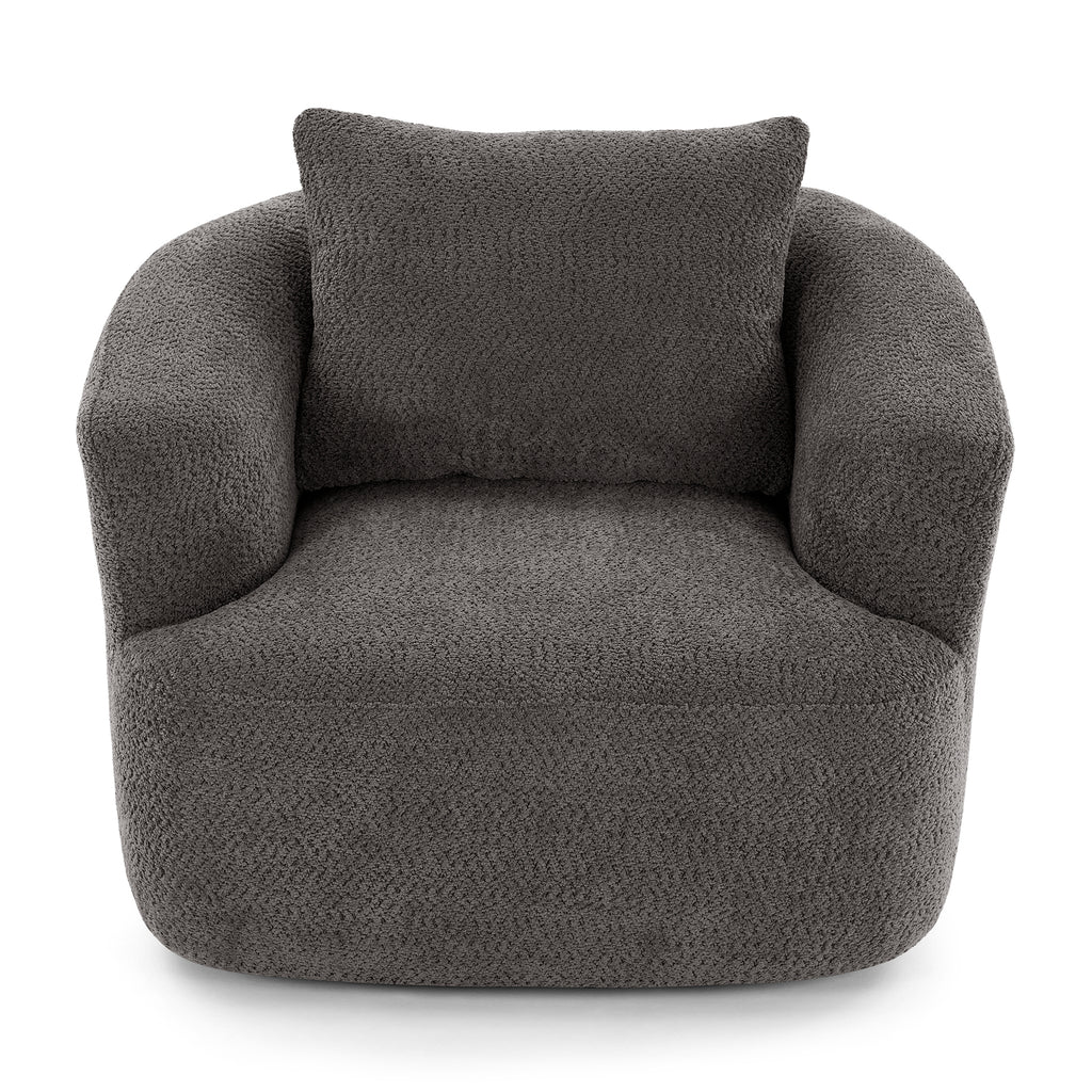 Chenille Upholstered 360° Swivel Barrel Sofa Chair with Throw Pillow, Grey, 38.2' Accent Chair for Living Room, Bedroom, Office and Hotel