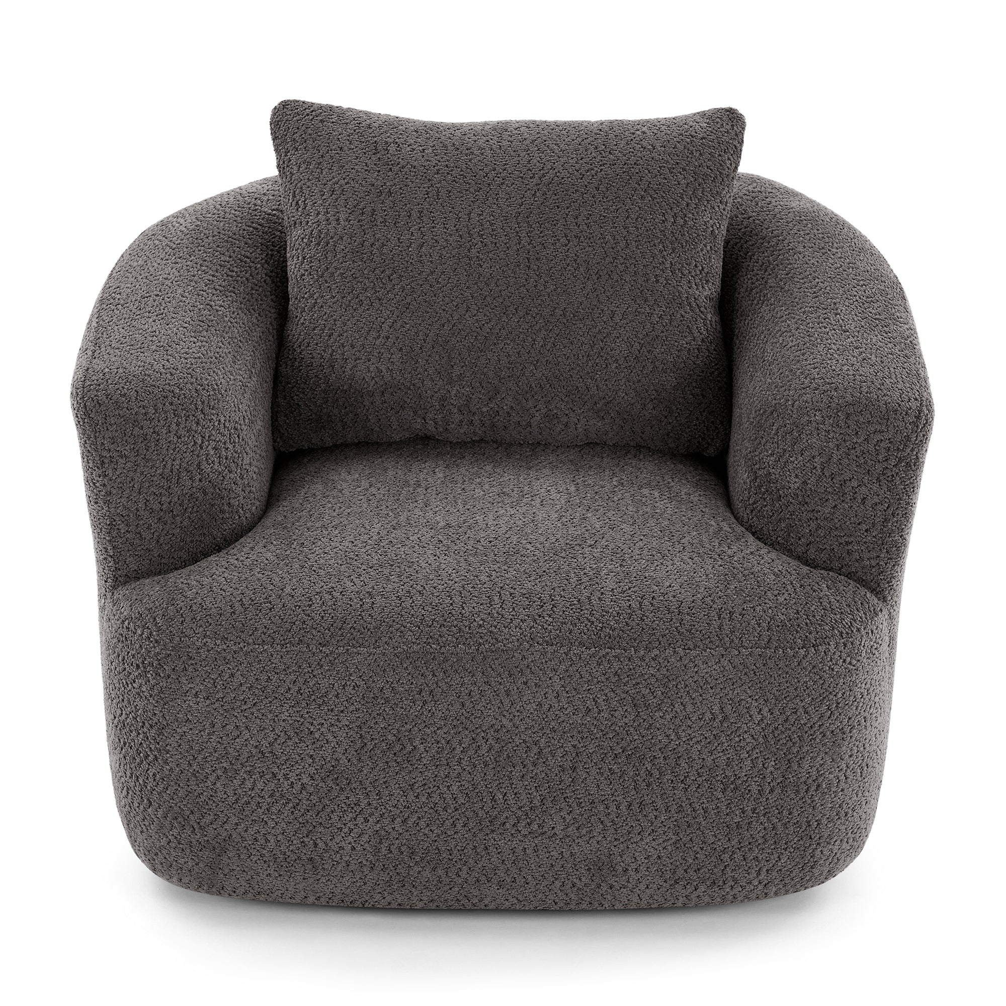 Chenille Upholstered 360° Swivel Barrel Sofa Chair with Throw Pillow, Grey, 38.2' Accent Chair for Living Room, Bedroom, Office and Hotel