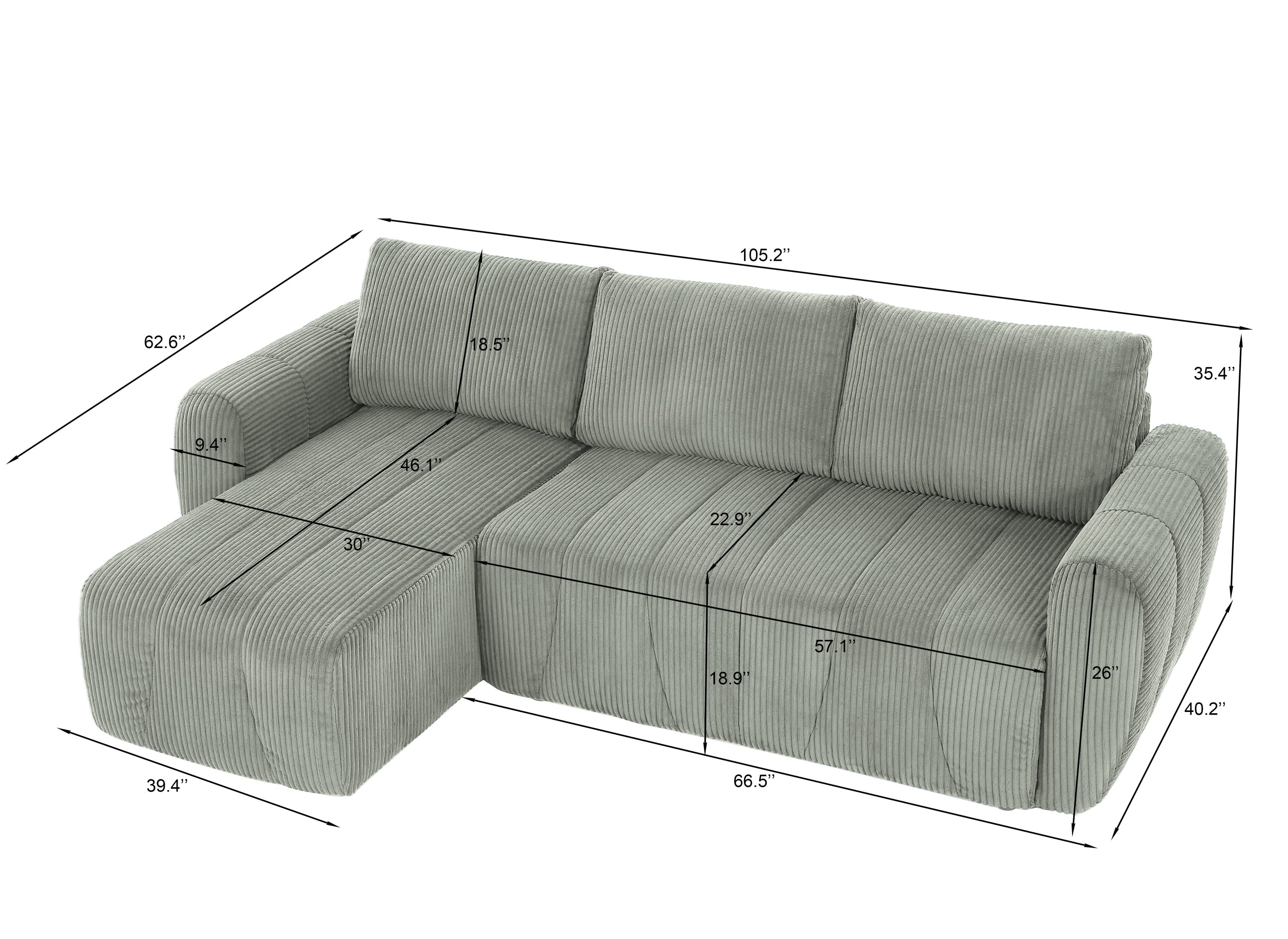 Convertible Sectional Sofa Couch, Modern Fabric 3 Seater L-Shaped Couch for Living Room, Apartment, Office, Small Space
