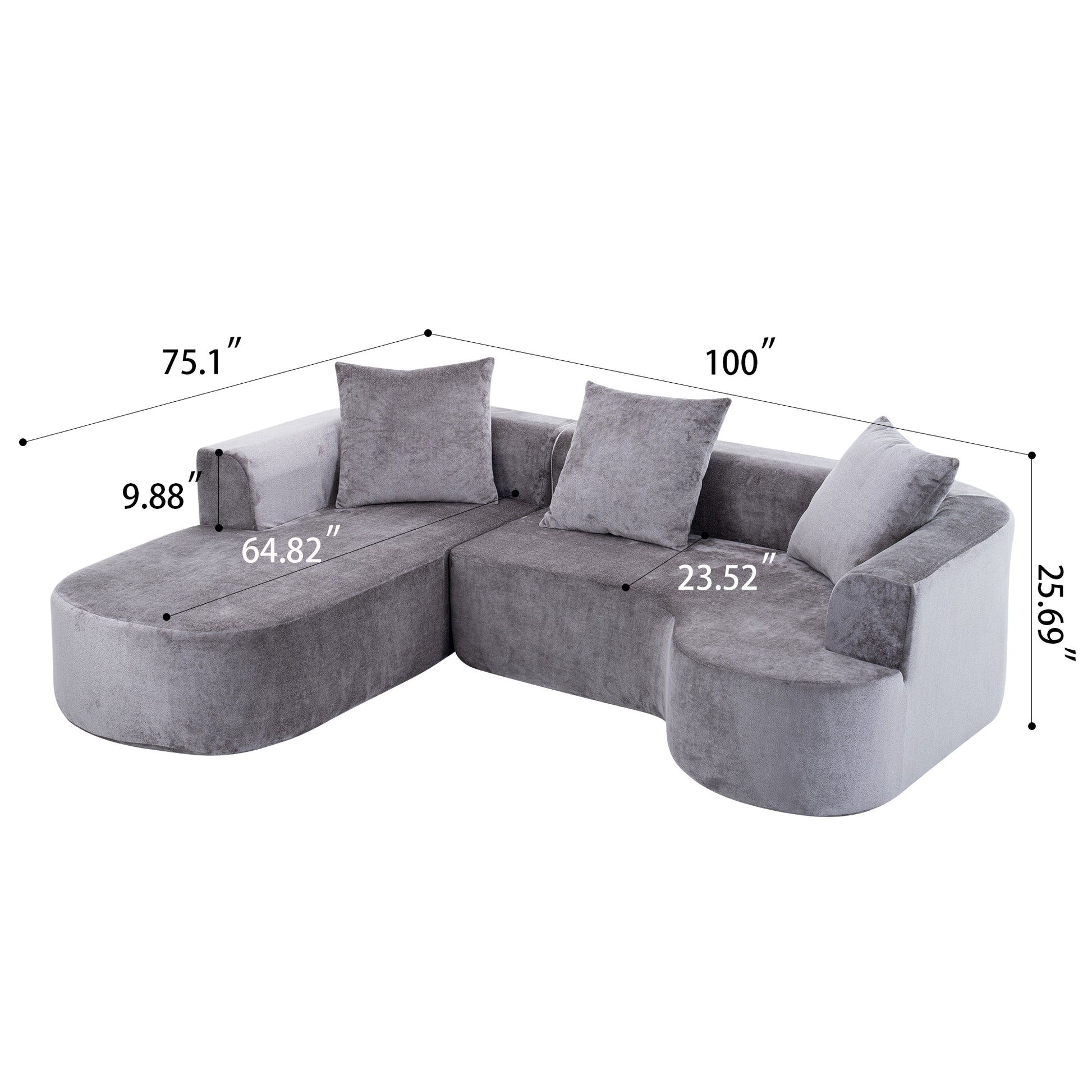 Modular Grey-Corduroy Fabric Sectional Sofa with L-Shape Chaise, Cloud Sectional Modern Sleeper Couch with Deep Seat,Sponge Compression Sofas No Assembly Required