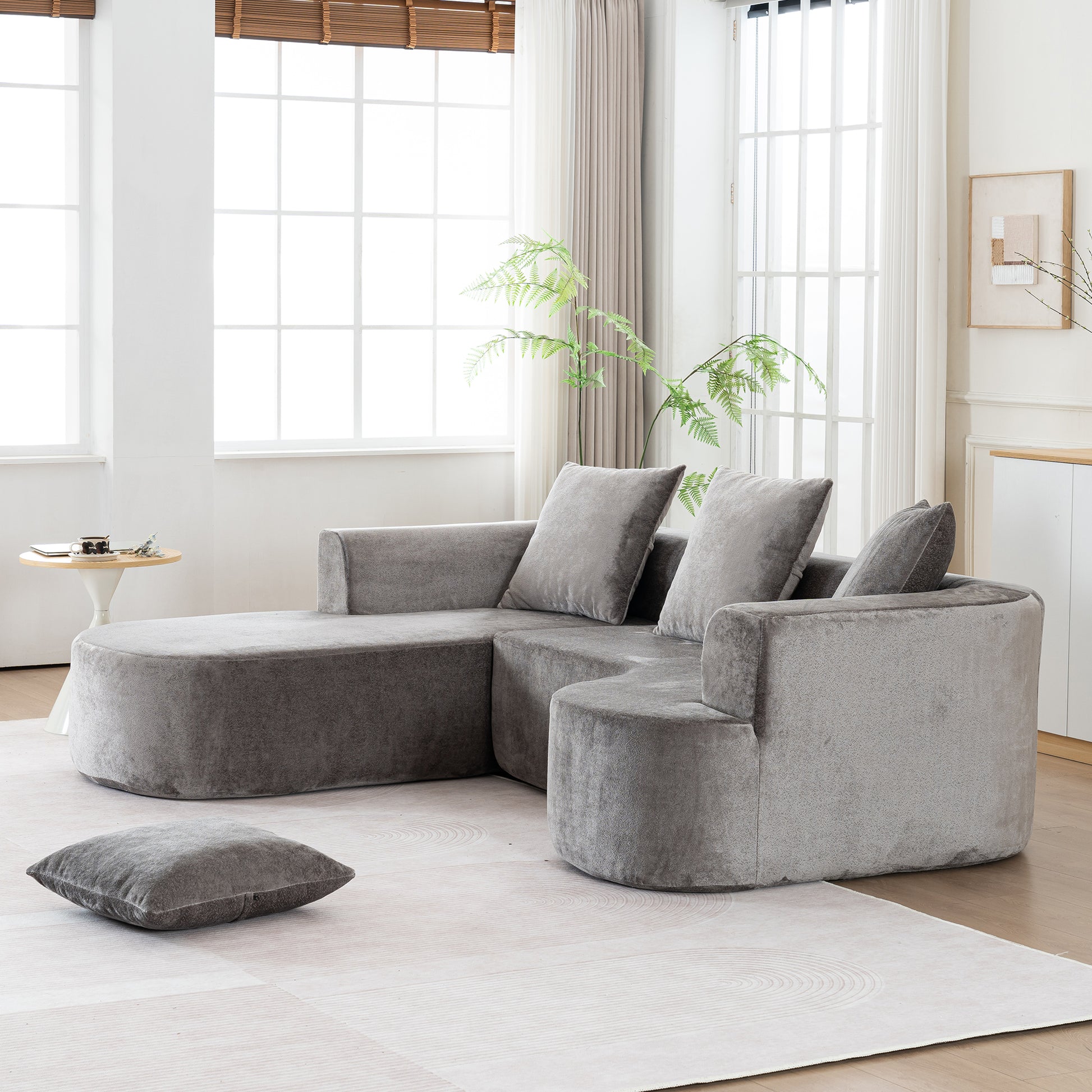 Modular Grey-Corduroy Fabric Sectional Sofa with L-Shape Chaise, Cloud Sectional Modern Sleeper Couch with Deep Seat,Sponge Compression Sofas No Assembly Required