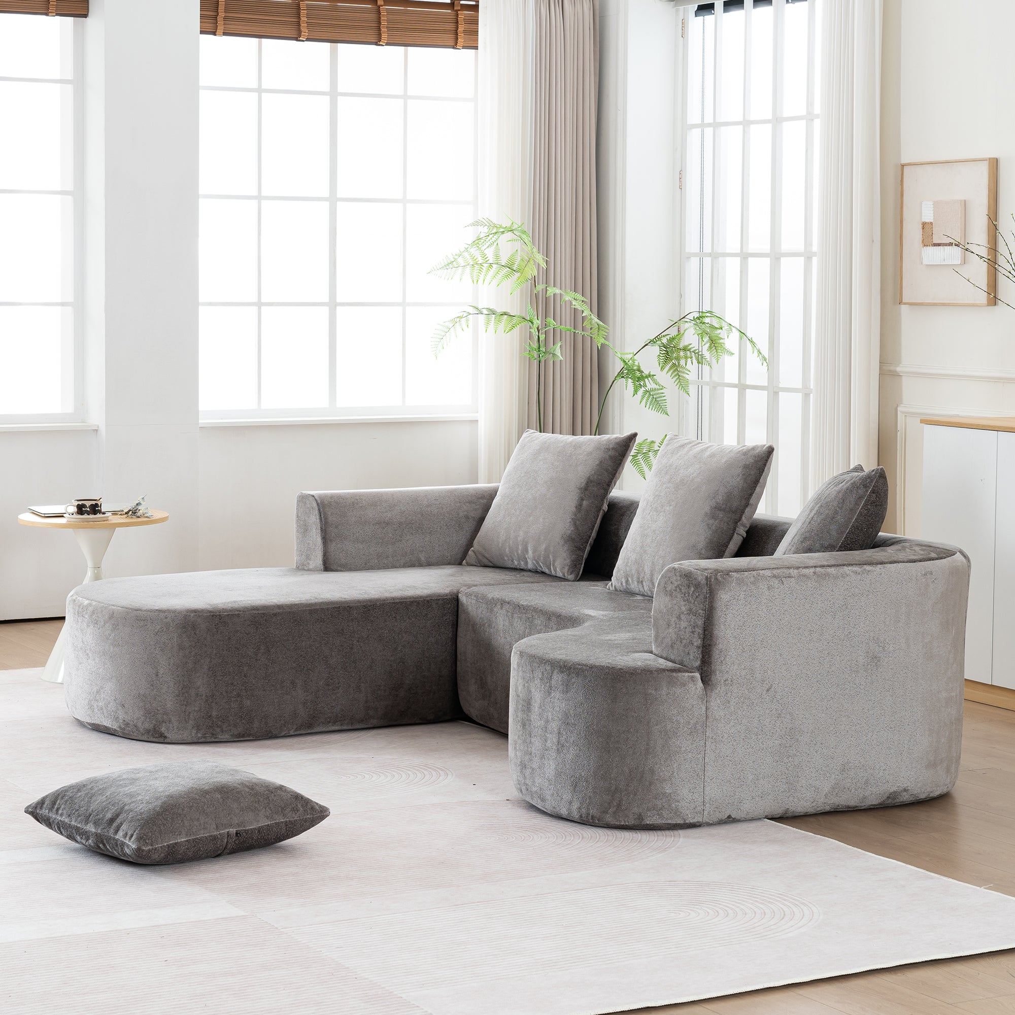 Modular Grey-Corduroy Fabric Sectional Sofa with L-Shape Chaise, Cloud Sectional Modern Sleeper Couch with Deep Seat,Sponge Compression Sofas No Assembly Required