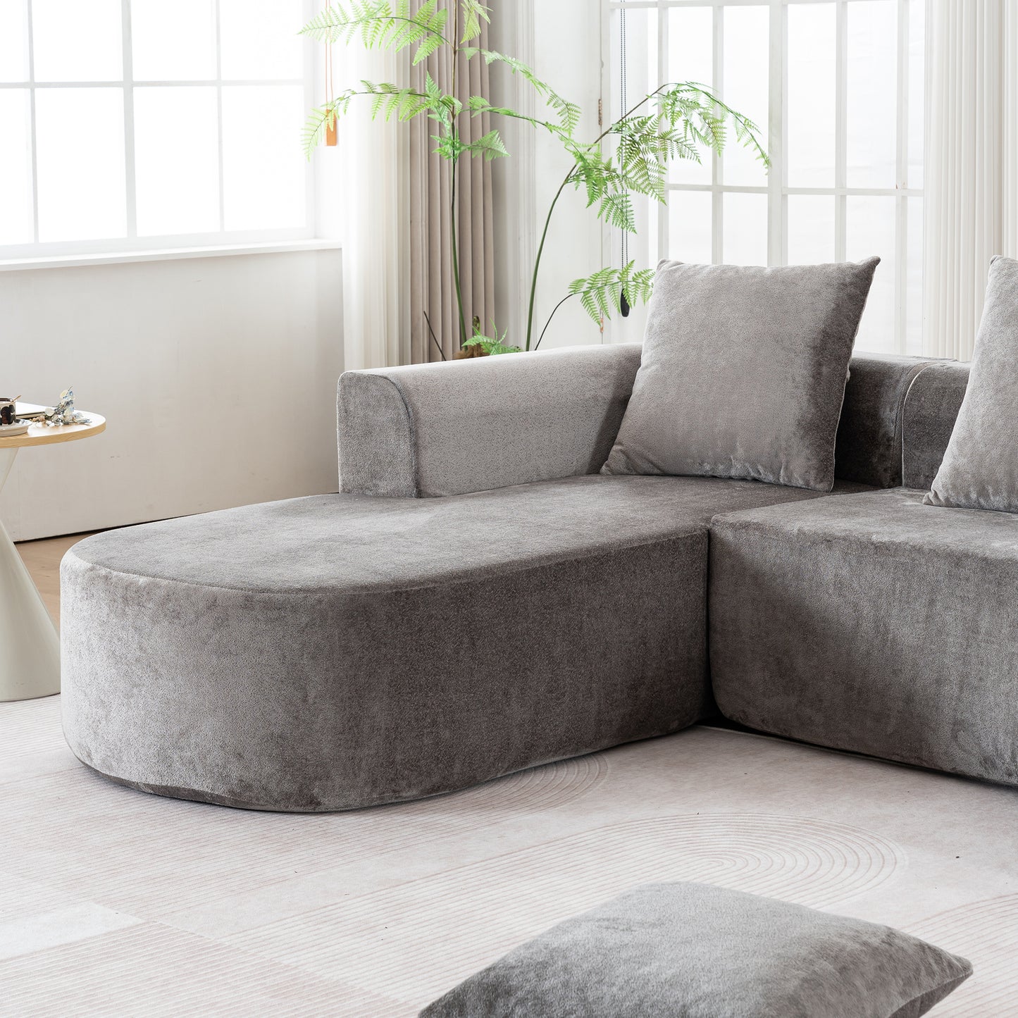 Modular Grey-Corduroy Fabric Sectional Sofa with L-Shape Chaise, Cloud Sectional Modern Sleeper Couch with Deep Seat,Sponge Compression Sofas No Assembly Required
