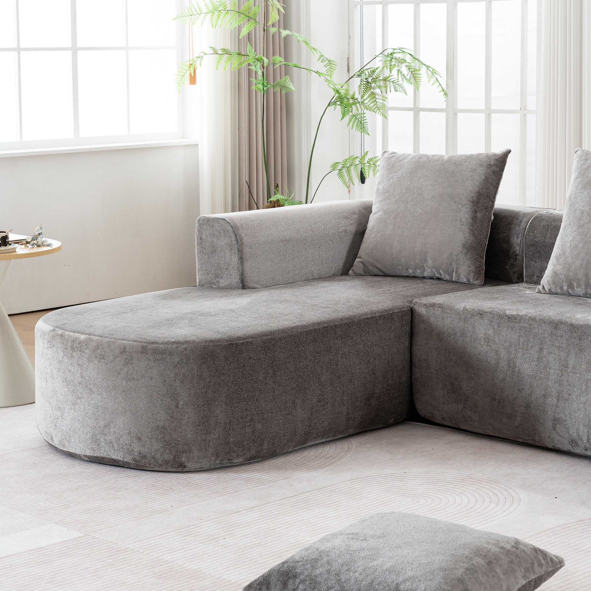 Modular Grey-Corduroy Fabric Sectional Sofa with L-Shape Chaise, Cloud Sectional Modern Sleeper Couch with Deep Seat,Sponge Compression Sofas No Assembly Required