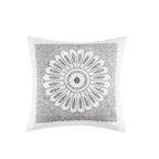 Cotton Embroidered Decorative Square Pillow Grey 20x20'