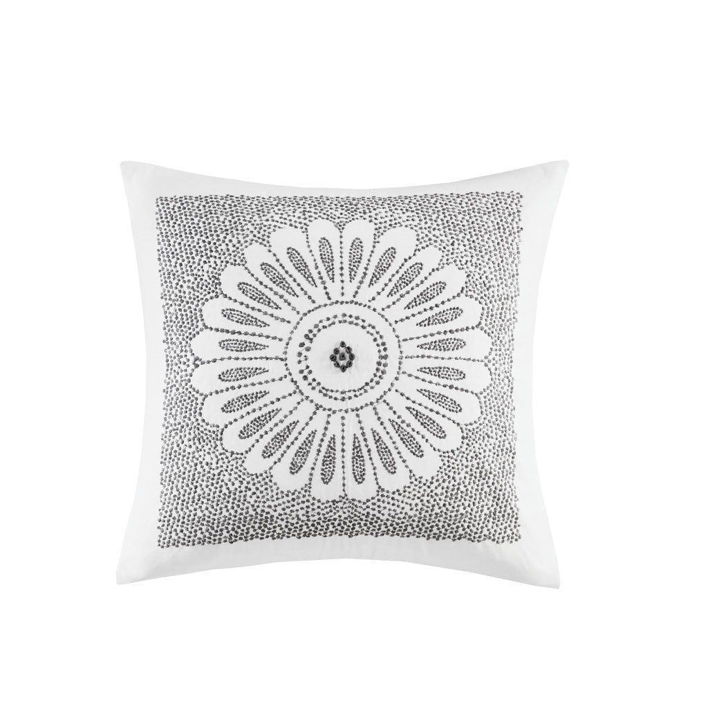 Cotton Embroidered Decorative Square Pillow Grey 20x20'