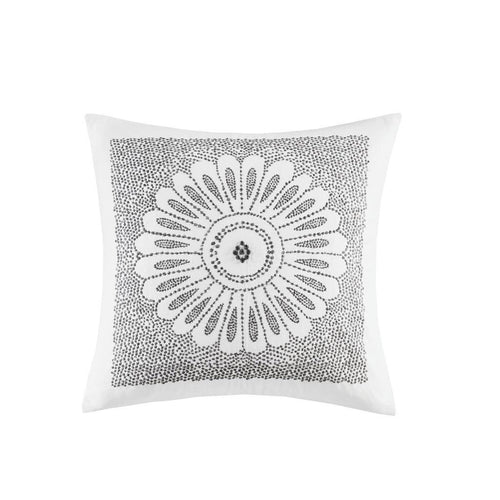 Grey Cotton Embroidered Square Pillow 20x20 Inches.