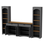 ON-TREND 3-Piece Farmhouse Entertainment Center with Storage Cabinet for TVs Up to 70', Mid-Century TV Stand with Bookshelf, Rustic Versatile Sideboard with Adjustable Shelves for Living Room, Grey