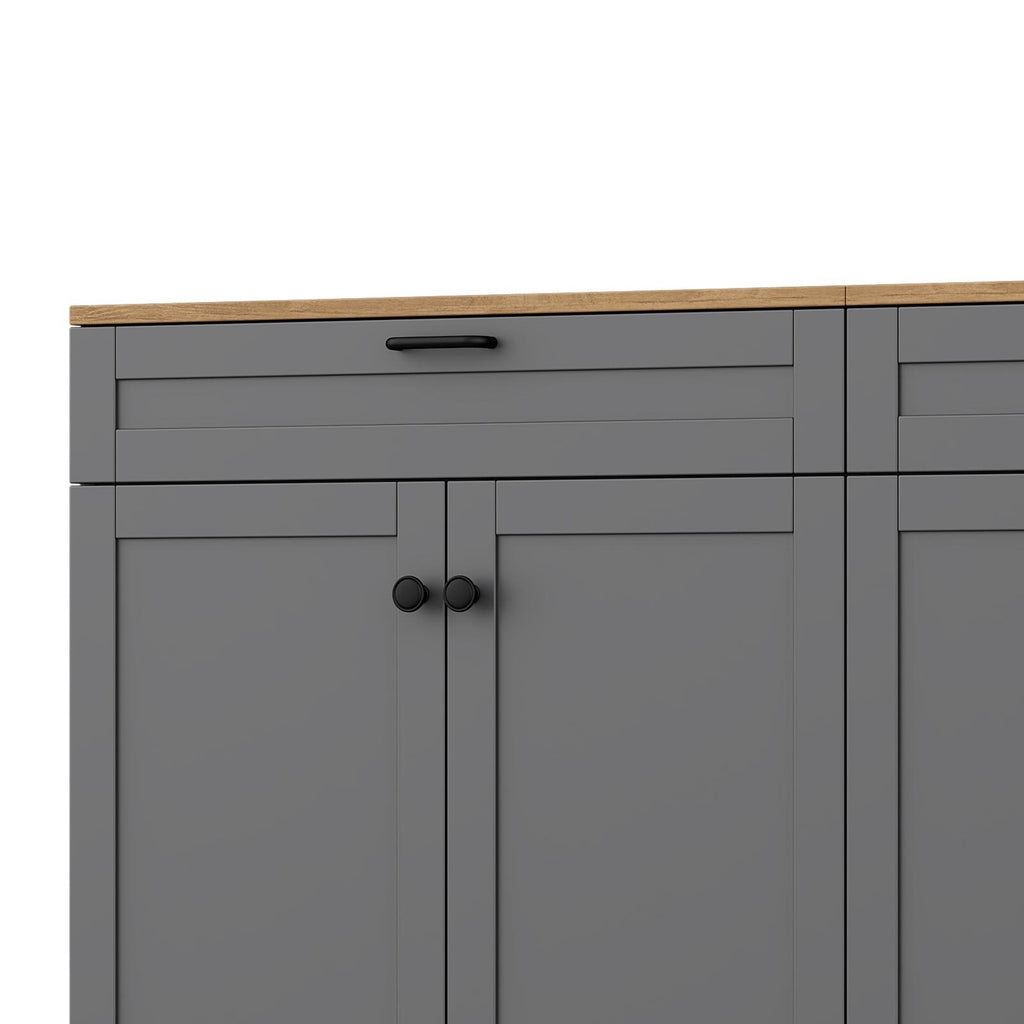 ON-TREND 3-Piece Farmhouse Entertainment Center with Storage Cabinet for TVs Up to 70', Mid-Century TV Stand with Bookshelf, Rustic Versatile Sideboard with Adjustable Shelves for Living Room, Grey