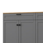 ON-TREND 3-Piece Farmhouse Entertainment Center with Storage Cabinet for TVs Up to 70', Mid-Century TV Stand with Bookshelf, Rustic Versatile Sideboard with Adjustable Shelves for Living Room, Grey