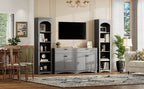 ON-TREND 3-Piece Farmhouse Entertainment Center with Storage Cabinet for TVs Up to 70', Mid-Century TV Stand with Bookshelf, Rustic Versatile Sideboard with Adjustable Shelves for Living Room, Grey