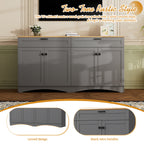 ON-TREND 3-Piece Farmhouse Entertainment Center with Storage Cabinet for TVs Up to 70', Mid-Century TV Stand with Bookshelf, Rustic Versatile Sideboard with Adjustable Shelves for Living Room, Grey