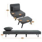 3 in 1 Foldable Linen Chaise Lounge with Adjustable Backrest, Footrest & Detachable Pillow, Convertible Chair Bed, Accent Chair, Small Space Sofa Bed for Living Room, Bedroom and Office, Grey