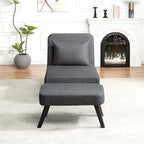 3 in 1 Foldable Linen Chaise Lounge with Adjustable Backrest, Footrest & Detachable Pillow, Convertible Chair Bed, Accent Chair, Small Space Sofa Bed for Living Room, Bedroom and Office, Grey