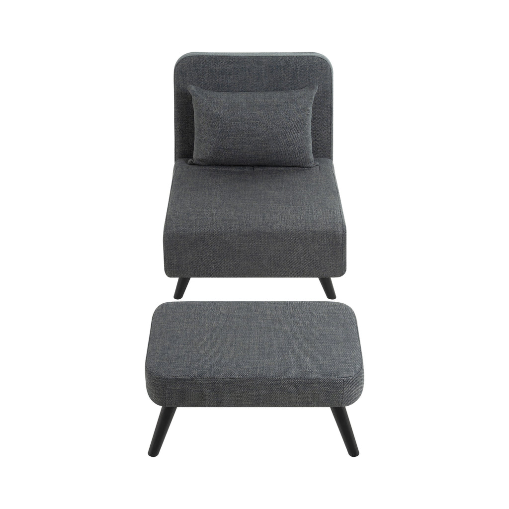 3 in 1 Foldable Linen Chaise Lounge with Adjustable Backrest, Footrest & Detachable Pillow, Convertible Chair Bed, Accent Chair, Small Space Sofa Bed for Living Room, Bedroom and Office, Grey