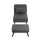 3 in 1 Foldable Linen Chaise Lounge with Adjustable Backrest, Footrest & Detachable Pillow, Convertible Chair Bed, Accent Chair, Small Space Sofa Bed for Living Room, Bedroom and Office, Grey