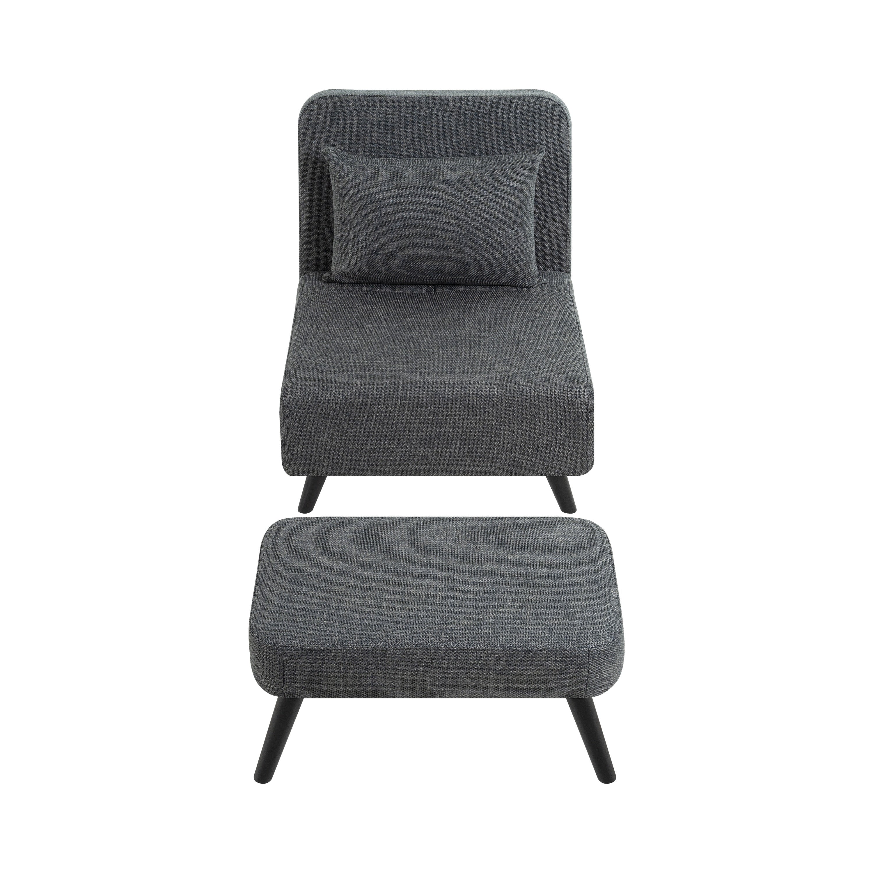 3 in 1 Foldable Linen Chaise Lounge with Adjustable Backrest, Footrest & Detachable Pillow, Convertible Chair Bed, Accent Chair, Small Space Sofa Bed for Living Room, Bedroom and Office, Grey