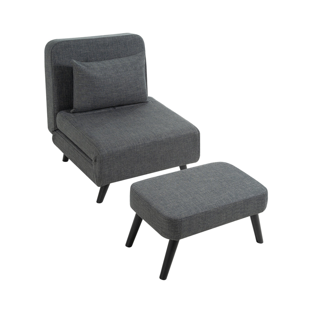 3 in 1 Foldable Linen Chaise Lounge with Adjustable Backrest, Footrest & Detachable Pillow, Convertible Chair Bed, Accent Chair, Small Space Sofa Bed for Living Room, Bedroom and Office, Grey