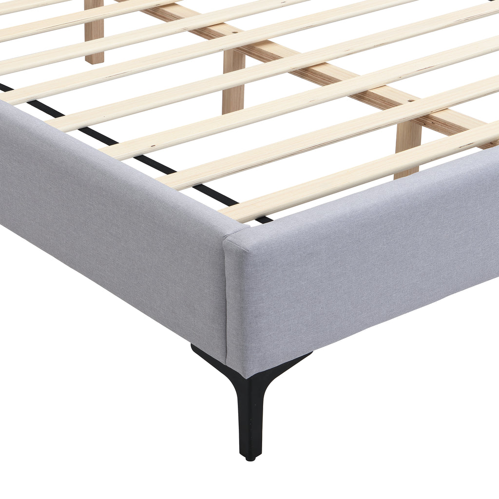 Chic Linen Upholstered Bed with Integrated Lights and Shelves, Grey, Queen Bed Frame